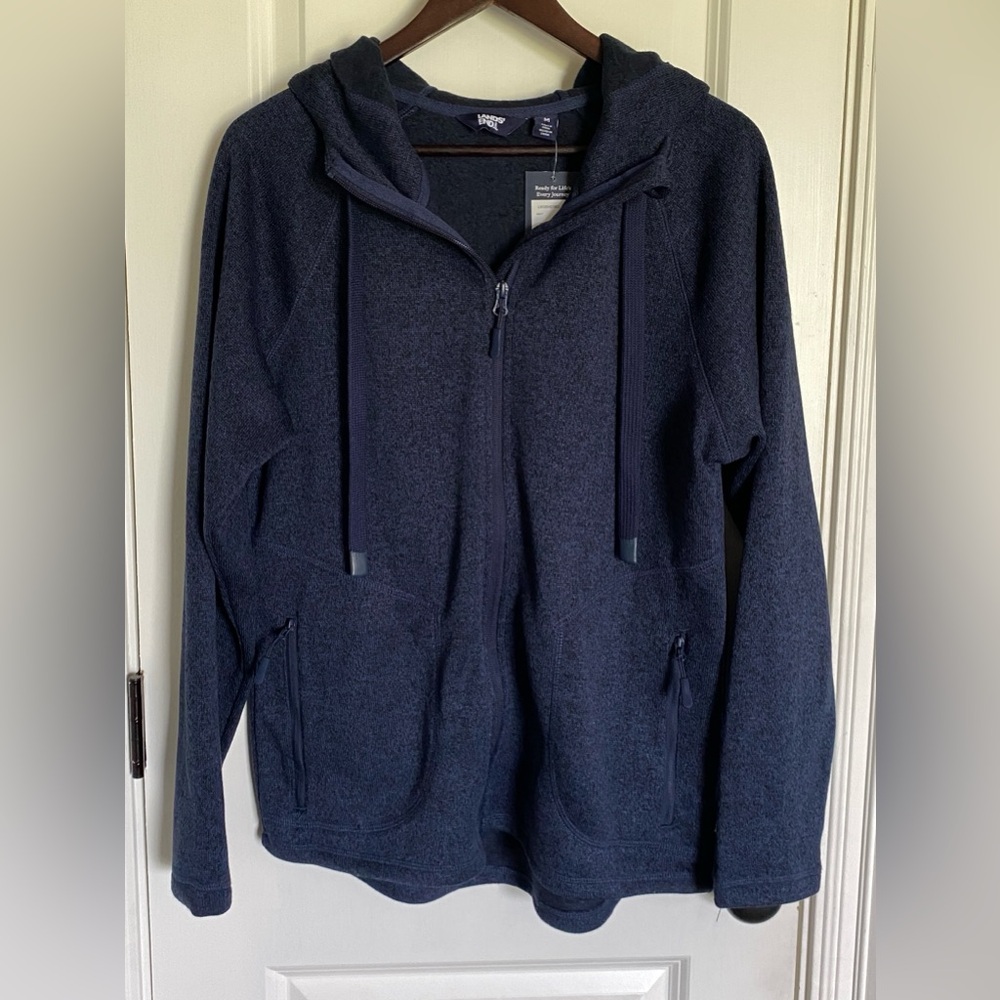 NWT Land's End Fleece Zip Hoodie, navy, medium